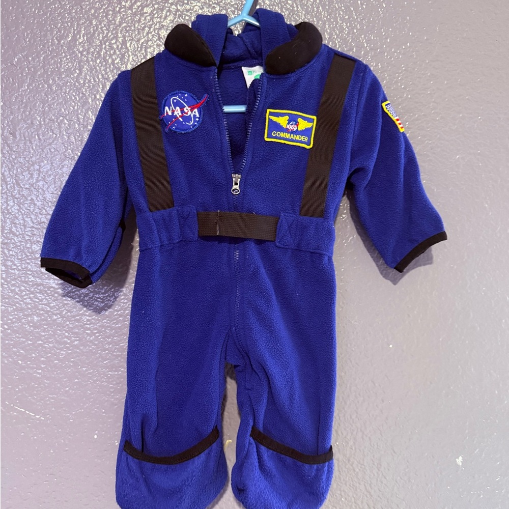 Cuddle Club Hooded Infant Fleece Jumpsuit in Deep Blue with Black Trim